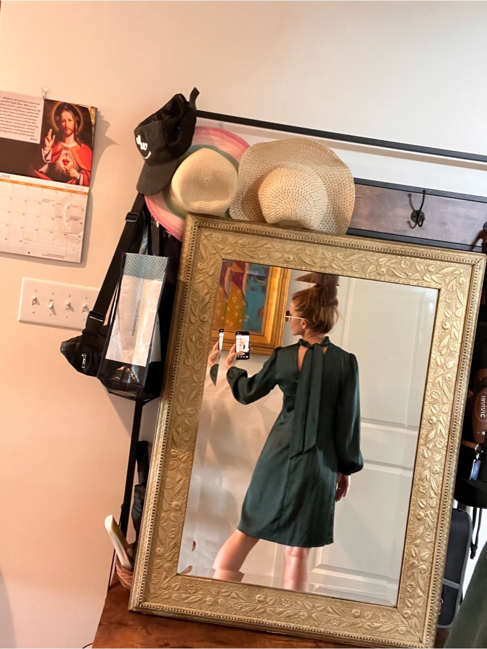 INC International Concepts Dark Green Long-Sleeve Tie-Back Dress